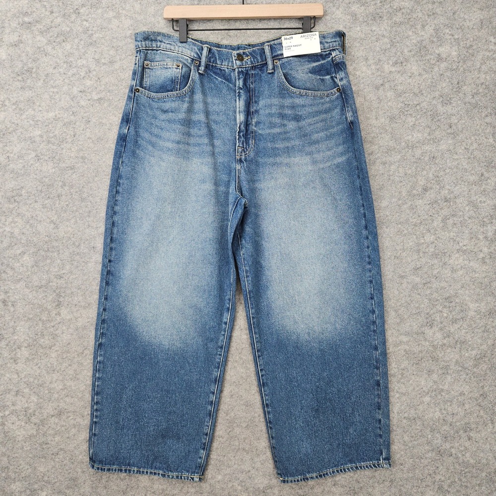 NEW Arizona Jeans Men's Blue 36x29 Super Baggy Flex Straight Leg Indigo Marble